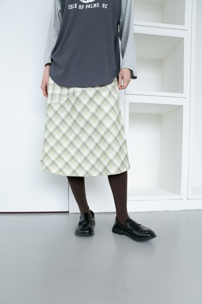 lime check midi skirt(2colors)